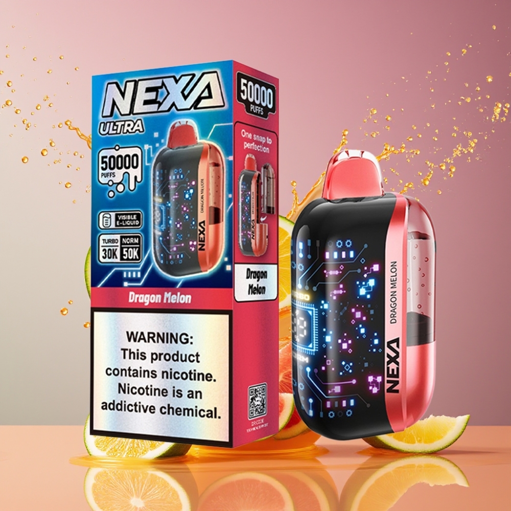 Suomi tukku NEXA Ultra 50K Disposable Vape 20ml/800mAh 5% Nikotiini Lohikäärme Meloni 0.9ohm Dual Mesh Type-C