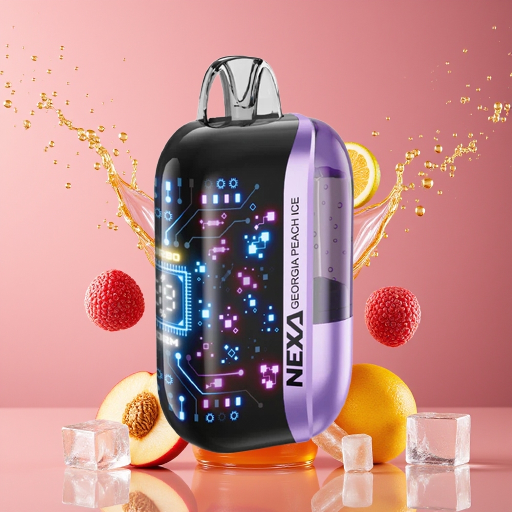 Suomi tukku NEXA Ultra 50K Disposable Vape 20ml/800mAh/5% Nikotiinia Georgia Persikka Jää 0.9ohm Dual Mesh - 3d Kaareva Näyttö Type-C Lataus
