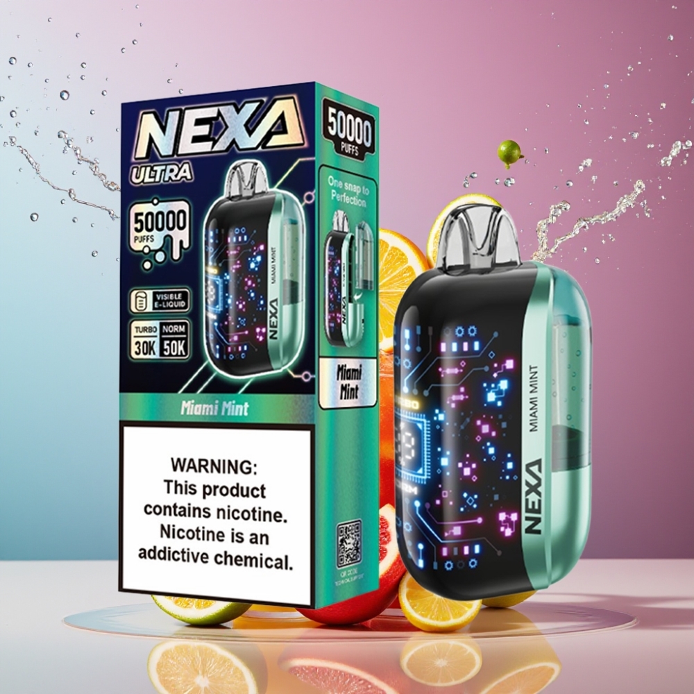 Suomi tukku NEXA Ultra 50K Disposable Vape Miami Mint 20ml/800mAh 50000 Puffs 5% Nikotiinia 0.9ohm Dual Mesh