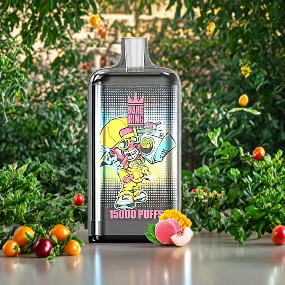 Suomi tukku Bang King 15000 Puffs 21ml 550 mAh Disposable Vape Persikka Mango (0%, 2%, 3%, 5%) - Värikäs ja leikkisä muotoilu