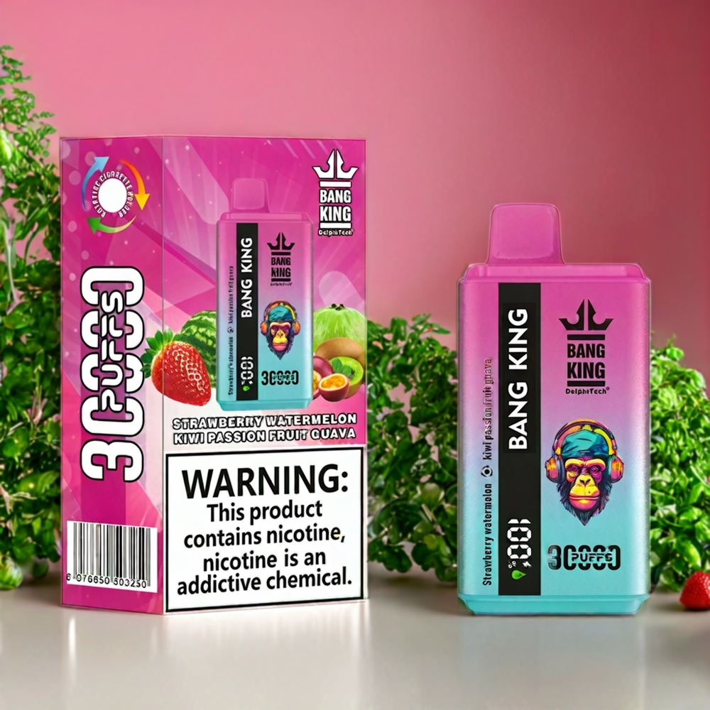Suomi tukku Bang King 30000 Puffs 36ml Mansikka-Vesimeloni-Kiivi-Passionhedelmä-Guava Disposable Vape 550mAh Type-C
