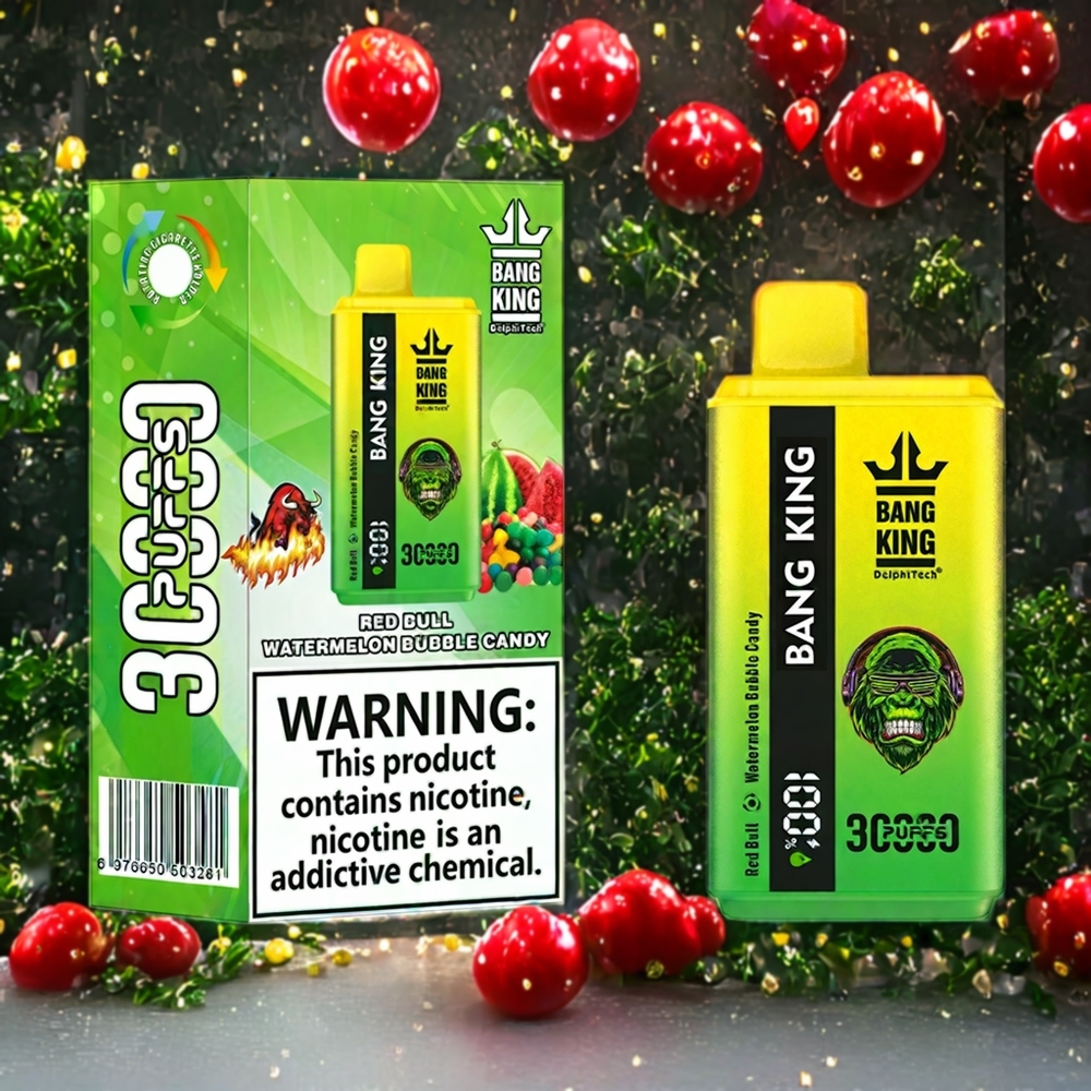 Suomi tukku Bang King 30000 Puffs Disposable Vape Punainen Härkä Vesimeloni Kupla Karkki 36ml 550mAh Type-C