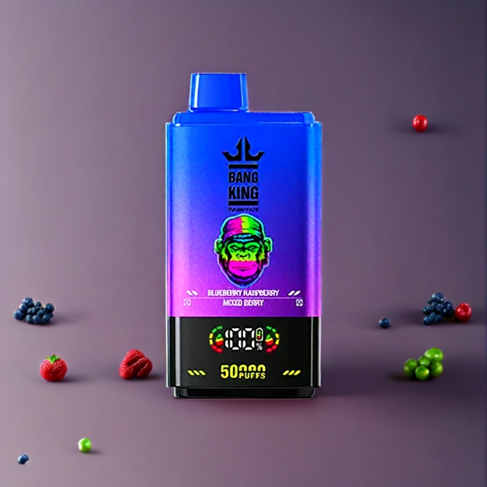 Suomi tukku Bang King 50000 Disposable Vape Mustikka-Vadelma Sekamarjamehu, 50000 tupakkia, 50ml nestemäärä, 850mAh akku, Type-C-lataus