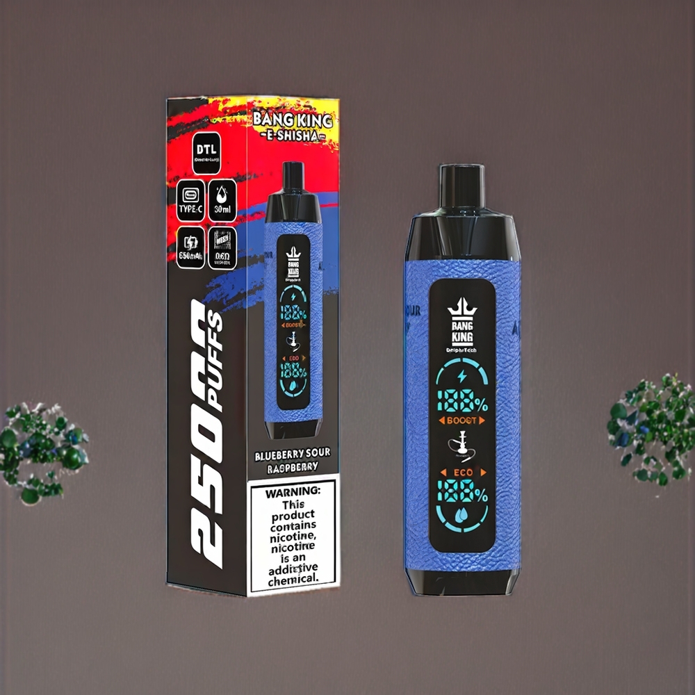 Suomi tukku Bang King Shisha 25000 Puffs 30ml 650mAh Type-C Mustikka-Hapan Vadelma Disposable Vape