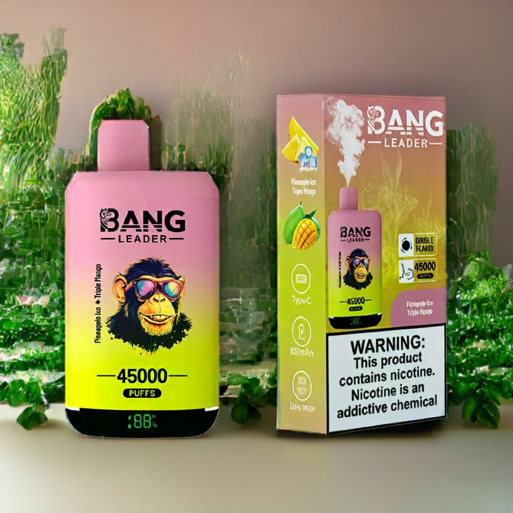 Suomi tukku Bang Leader 45000 Puffs Disposable Vape Ananas-Jää Triple Mango 2-in-1 Dual Flavor, Smart Screen Display, Type-C USB Port