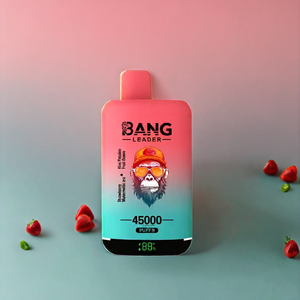 Suomi tukku Bang Leader 45000 Puffs Disposable Vape Mansikka-Arbuusi-Kiivi-Passionhedelmä-Guava 2-in-1 Dual Flavor, Smart Screen, Type-C USB, 0%-5% Nikotiinia