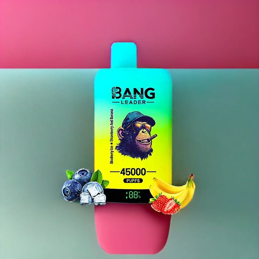Suomi tukku Bang Leader 45000 Puffs Disposable Vape Mustikka-Jää Mansikka-Banaani 2-in-1 Maku, 45000 Puffia, Älykkäänäyttö, Type-C USB
