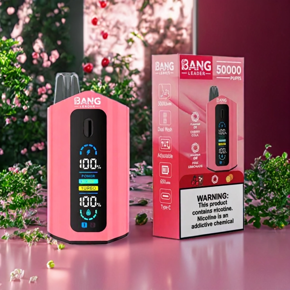 Suomi tukku Bang Leader 50000 Puffs Disposable Vape 36ml Kirsikkakola & Vaaleanpunainen Limonadi 13400mAh Type-C