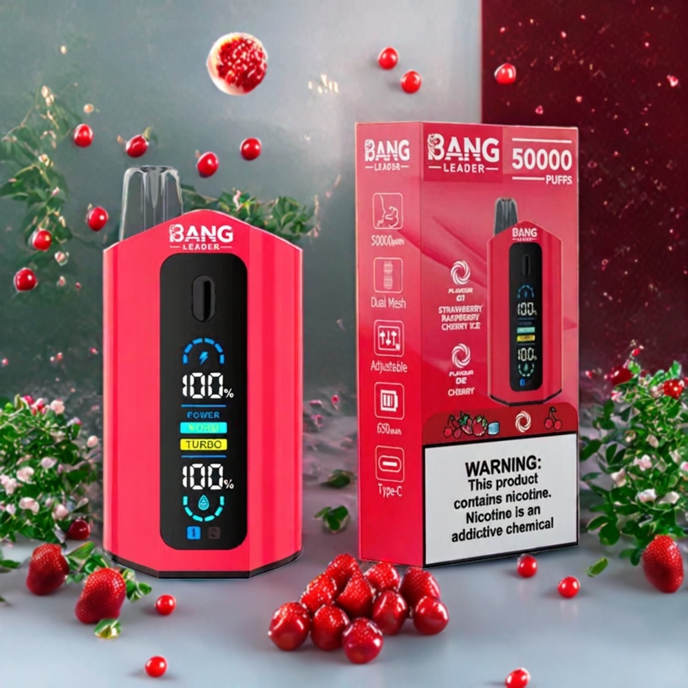 Suomi tukku Bang Leader 50000 Puffs Disposable Vape Mansikka-Vadelma-Kirsikkajää 36ml 13400mAh Type-C