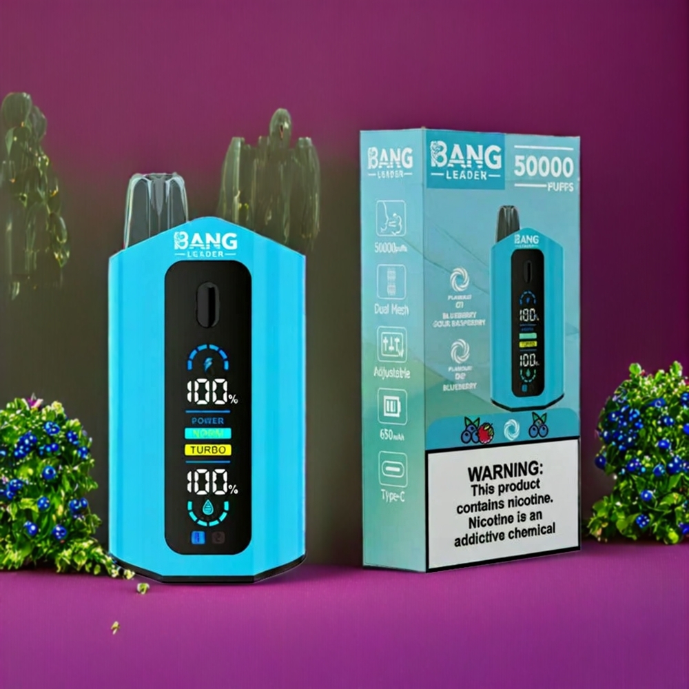 Suomi tukku Bang Leader 50000 Puffs Disposable Vape Mustikka-Karpalo 2-in-1 Maku, 13400mAh Akku, 36ml Nestetankki