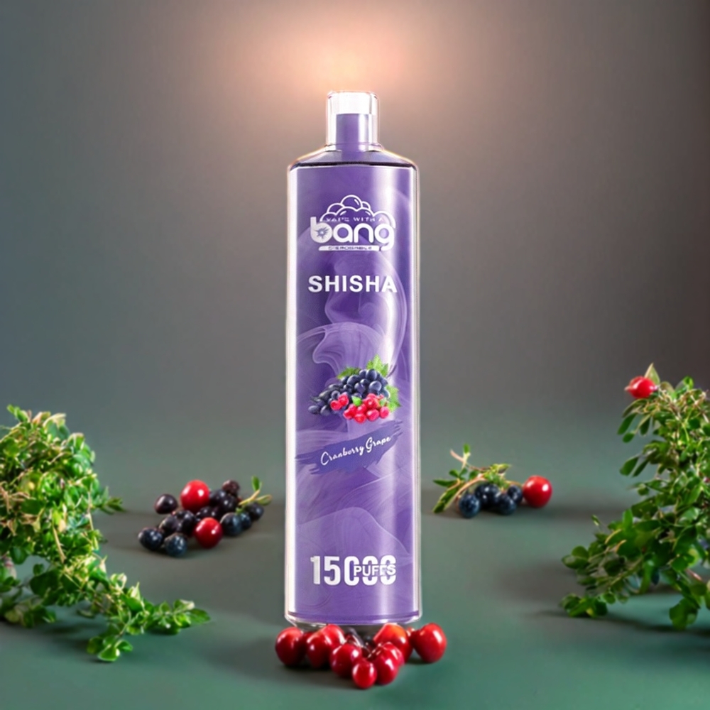 Suomi tukku Bang Shisha 15000 Puffs Disposable Vape Karpalo-viinirypäle 23ml E-neste Type-C Lataus 600mAh Akku
