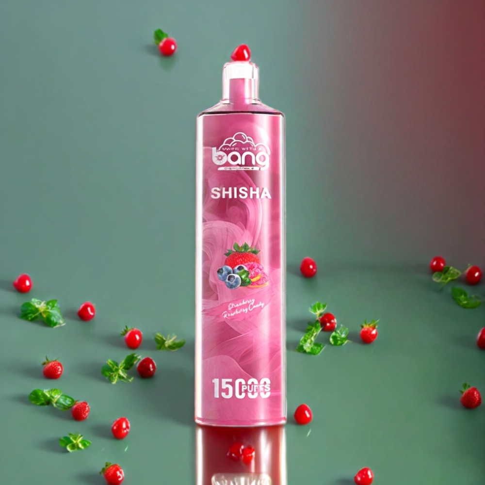 Suomi tukku Bang Shisha 15000 Puffs Disposable Vape Mansikka-Vadelmakarkki 23ml Type-C 600mAh