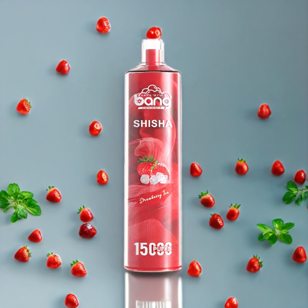 Suomi tukku - Bang Shisha 15000 Puffs Disposable Vape Mansikkajää, 23ml E-liquid, Type-C Charging, 600mAh Battery, 0-5% Nicotine