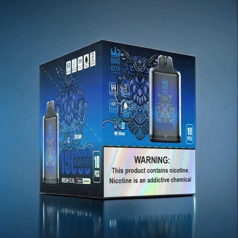 Suomi tukku Bang Box 15000 Puffs 23ml 0%/2%/3%/5% Nikotiinia 650mAh TYPE-C Mr Sininen (1 laatikko 10 kpl)