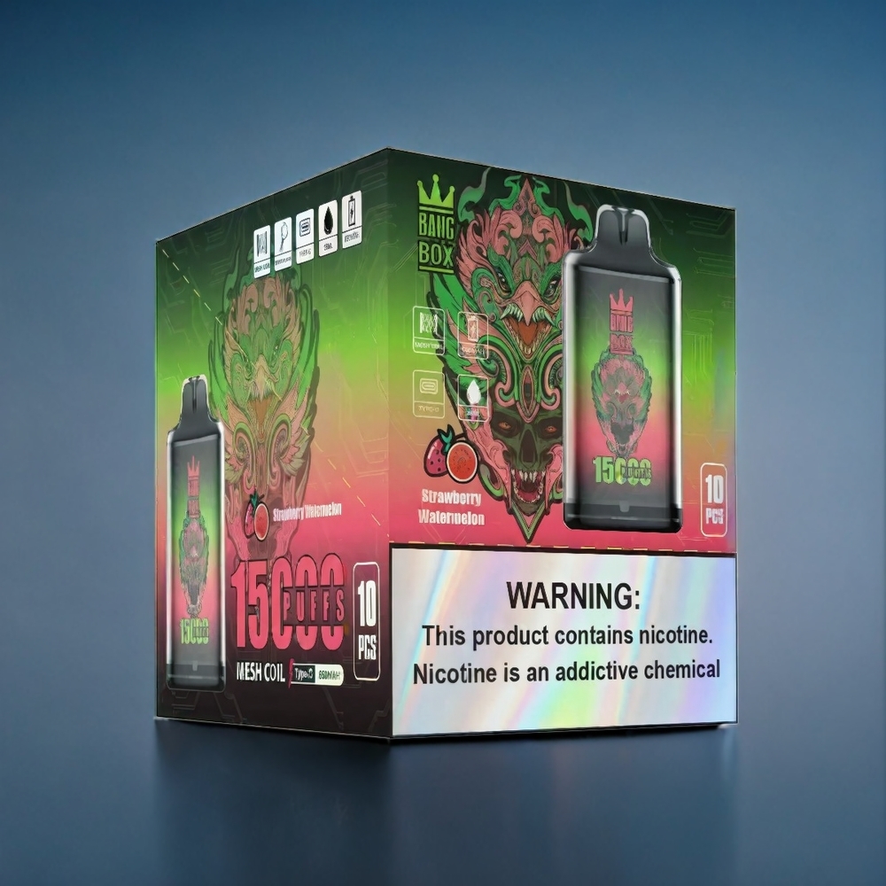 Suomi tukku Bang Box 15000 Puffs 23ml 0%-5% Nikotiini Mansikka-Vesimeloni 650mAh TYPE-C 1 laatikko 10 kpl