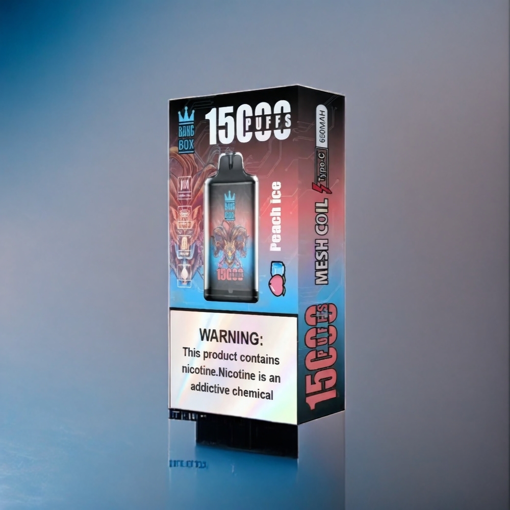 Suomi tukku Bang Box 15000 Puffs Persikka-Jää 23ml 0%/2%/3%/5% 650mAh TYPE-C 1 box 10 pcs