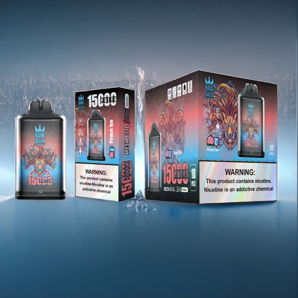 Suomi tukku Bang Box 15000 Puffs Persikka-Jää 23ml 0%/2%/3%/5% 650mAh TYPE-C 1 box 10 pcs