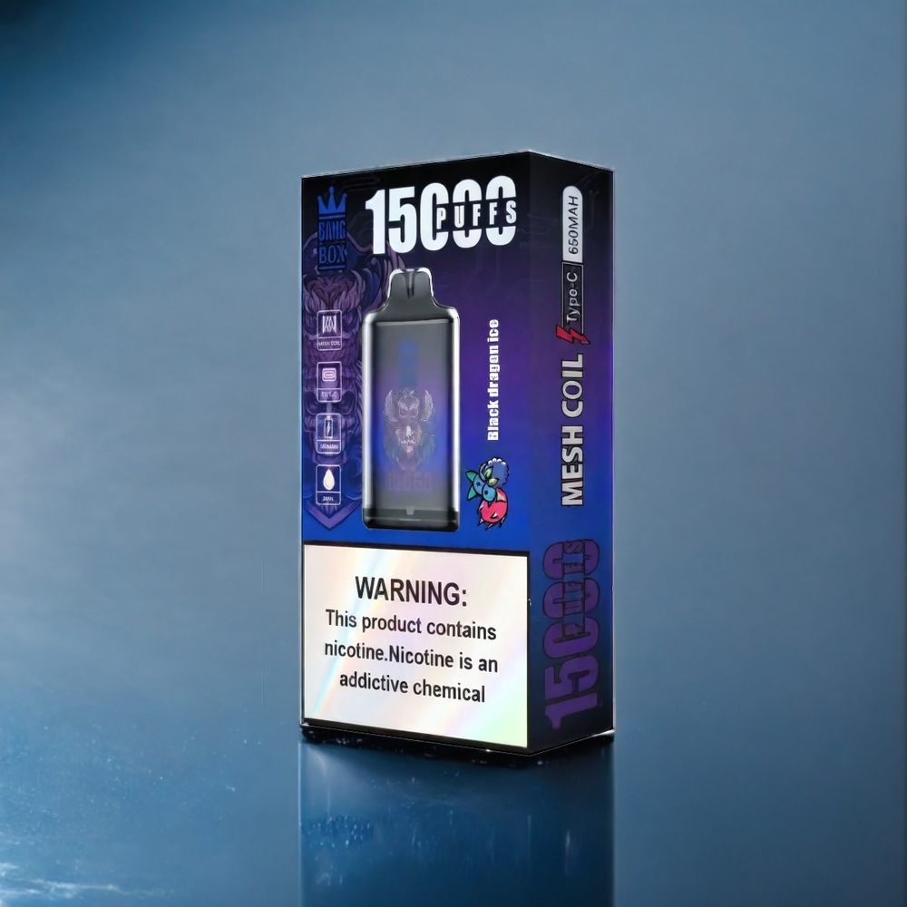 Suomi tukku Bang Box 15000 Puffs Vape Musta Lohikäärme Jää 23ml 5% Nikotiini 650mAh TYPE-C 1 laatikko 10 kpl