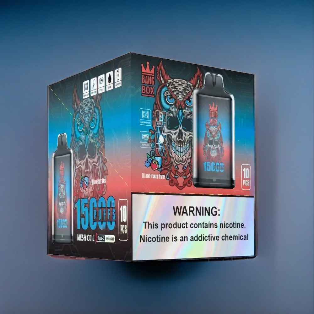 Suomi tukku Bang Box 15000 Puffs Vape Sininen Vadelma-Jää 23ml 5% Nikolaiini 15000 Tupahdus TYPE-C 10 kpl/laatikko