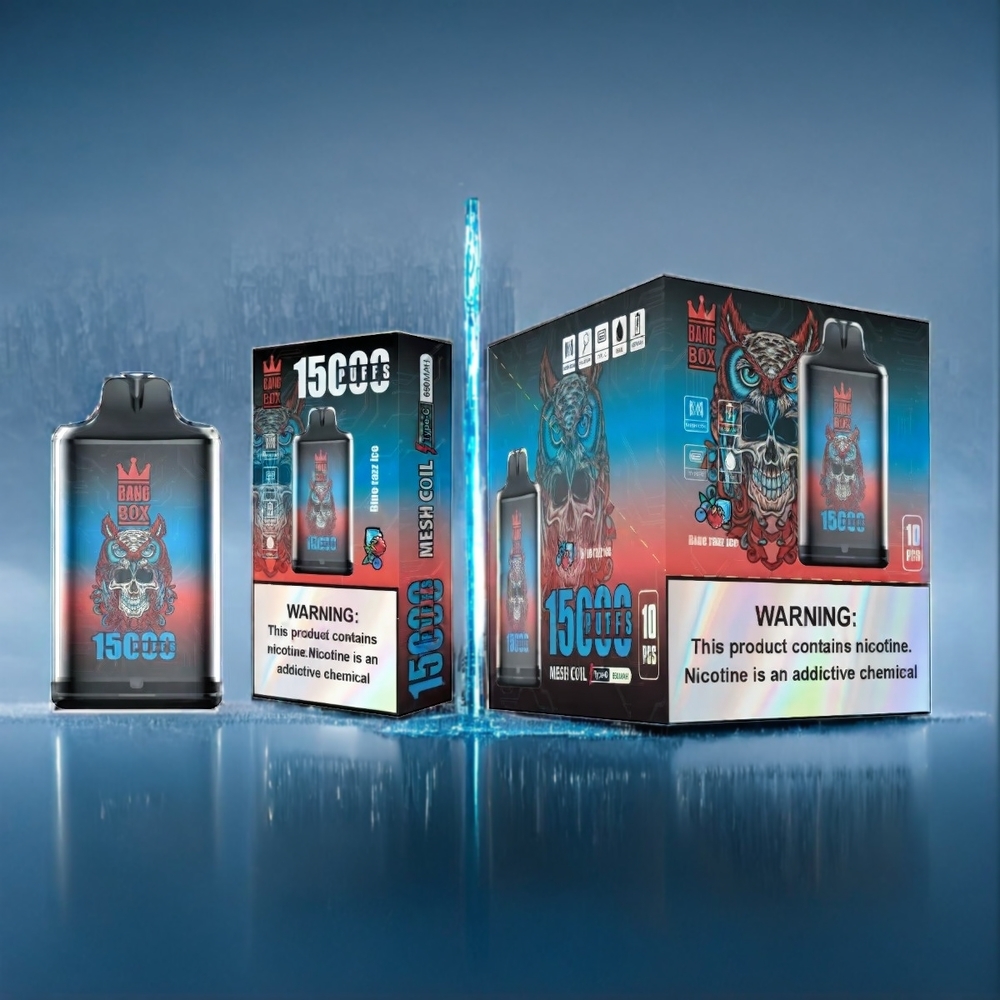 Suomi tukku Bang Box 15000 Puffs Vape Sininen Vadelma-Jää 23ml 5% Nikolaiini 15000 Tupahdus TYPE-C 10 kpl/laatikko