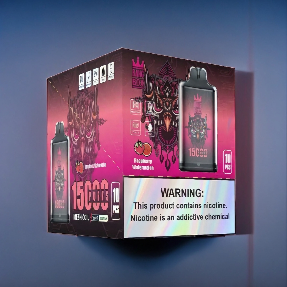 Suomi tukku Bang Box 15000 Puffs Vape Vadelma-Arbuusi 23ml 5% Nikotiinia 650mAh Type-C 10 pcs/box