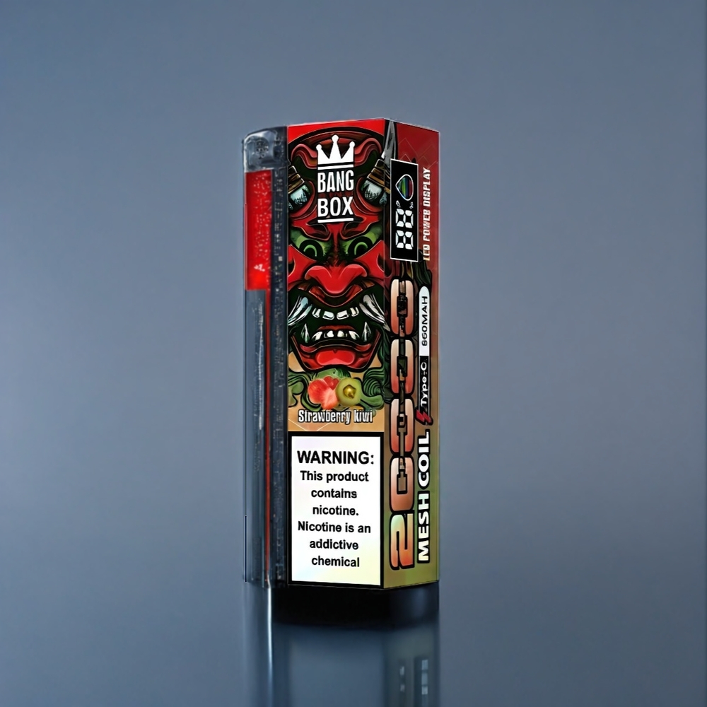 Suomi tukku Bang Box 20000 Puffs 35ml Mesh Coil 850mAh Vape Mansikka-Kiivi (Strawberry Kiwi) 0-5% Nikotiinia