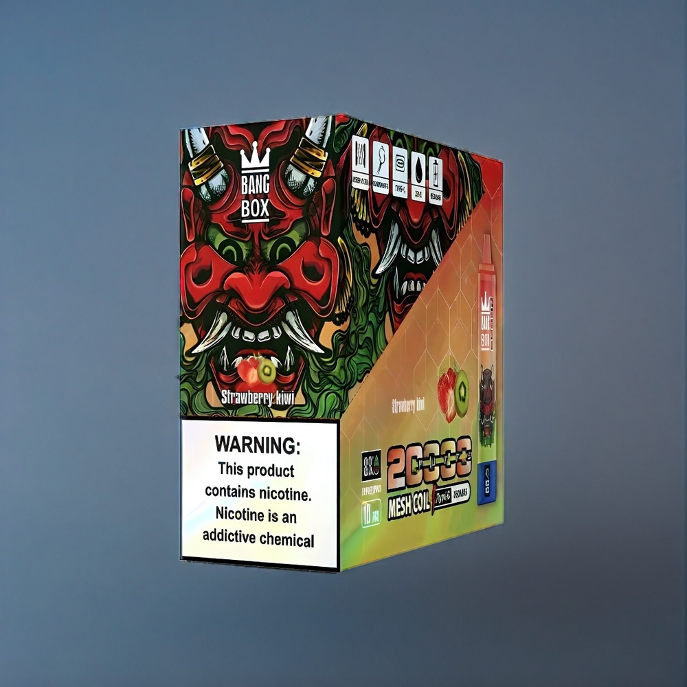 Suomi tukku Bang Box 20000 Puffs 35ml Mesh Coil 850mAh Vape Mansikka-Kiivi (Strawberry Kiwi) 0-5% Nikotiinia