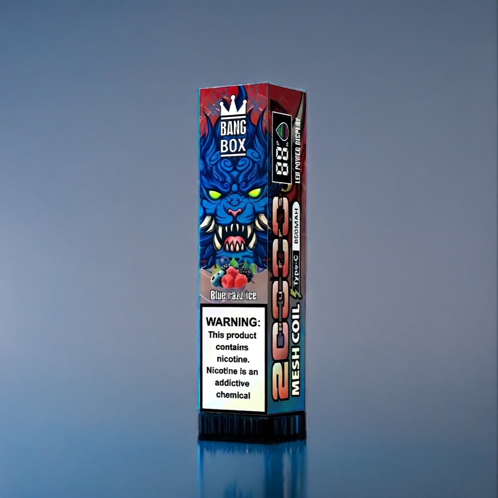 Suomi tukku Bang Box 20000 Puffs Vape Blue Razz Ice 35ml 850mAh Mesh Coil 0-5% Nikotiinia 12 Flavors