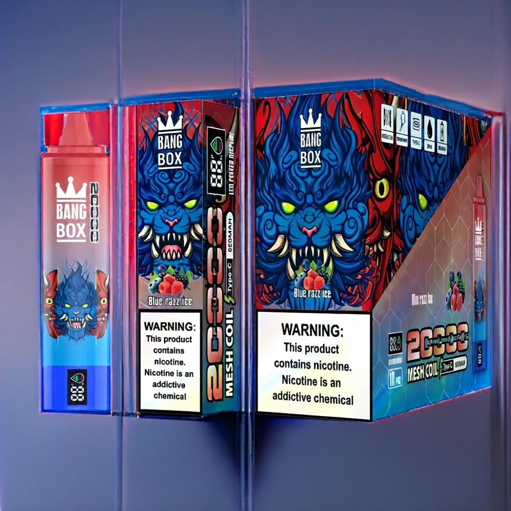 Suomi tukku Bang Box 20000 Puffs Vape Blue Razz Ice 35ml 850mAh Mesh Coil 0-5% Nikotiinia 12 Flavors