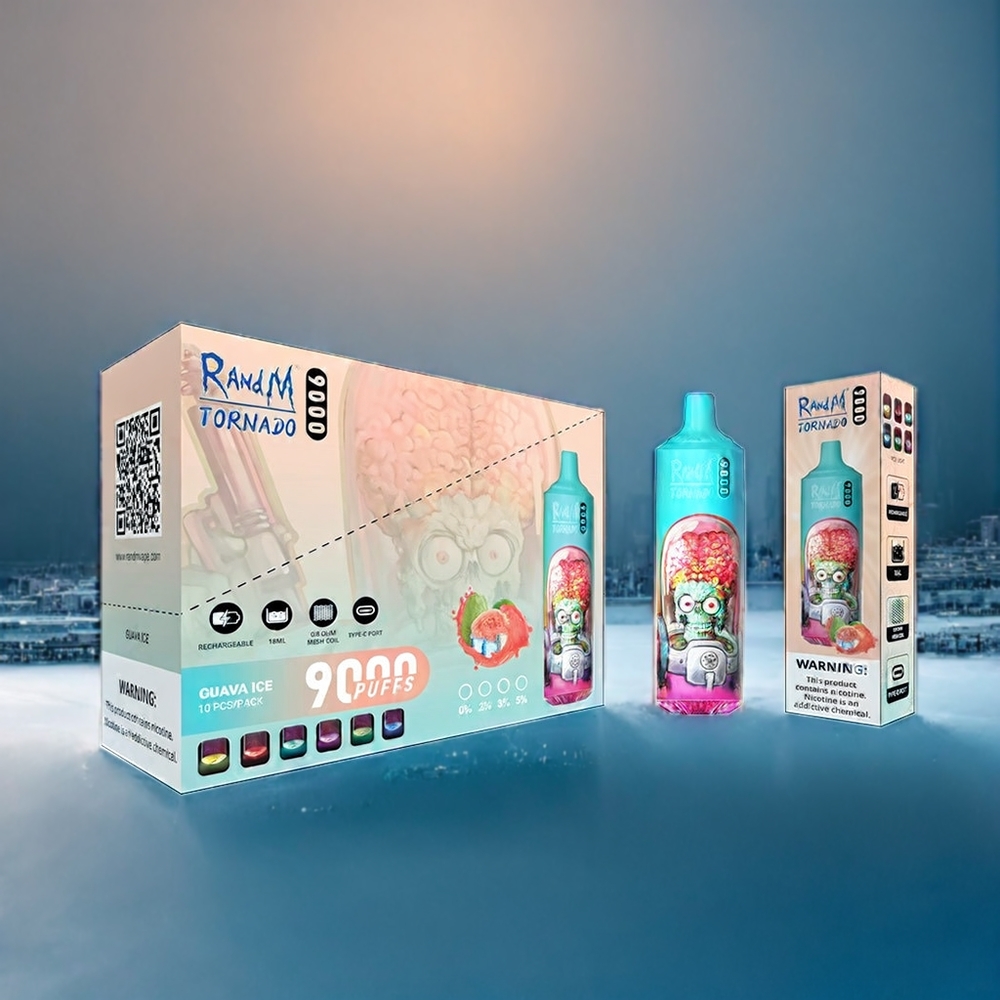 Suomi tukku RandM Tornado 9000 Puffs 18 mL Mesh Coil RGB Display Guava Ice 54 Flavors