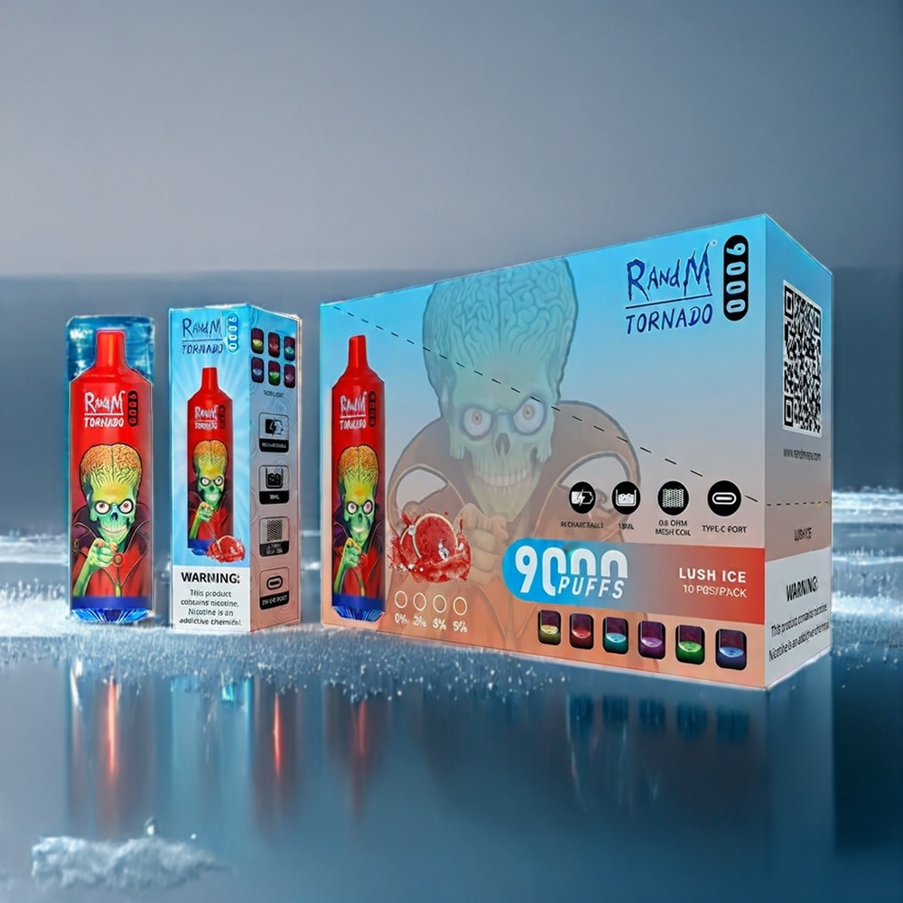 Suomi tukku RandM Tornado 9000 Puffs 18 mL Mesh Coil RGB Display Lush Ice 54 Flavors