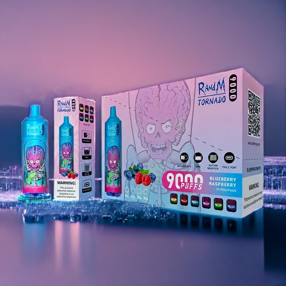 Suomi tukku RandM Tornado 9000 Puffs 18 mL Mesh Coil RGB Display Mustikka Vadelma