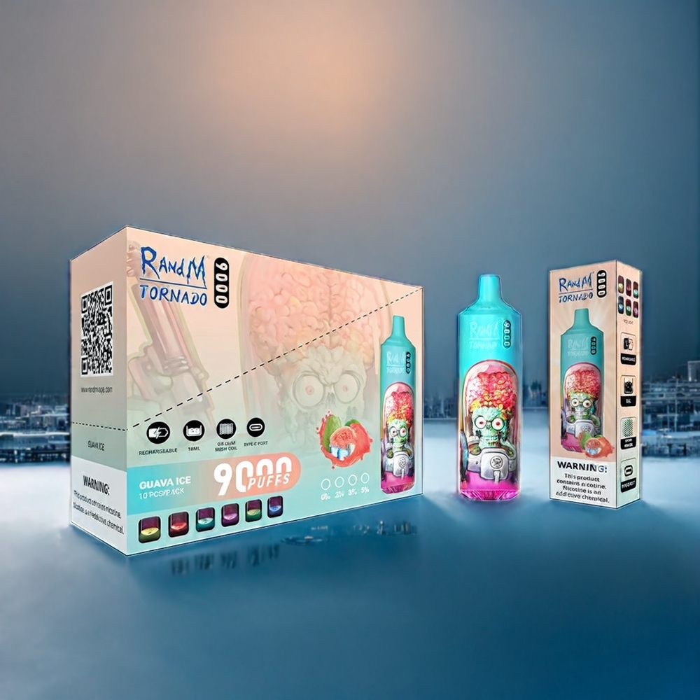 Suomi tukku RandM Tornado 9000 Puffs 18 mL Mesh Coil RGB Display Vape Sininen Hapan Vadelma