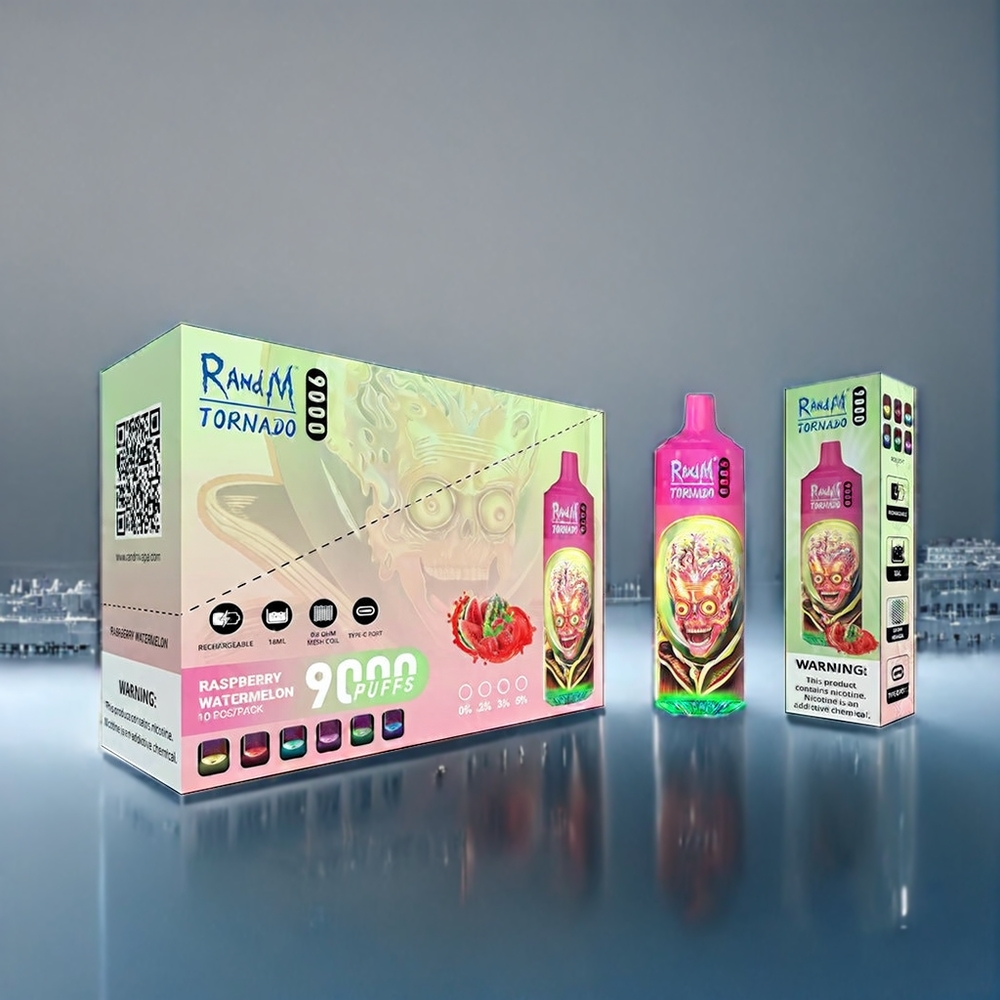 Suomi tukku RandM Tornado 9000 Puffs 850 mAh 18 mL RGB Display Vihreä Omena