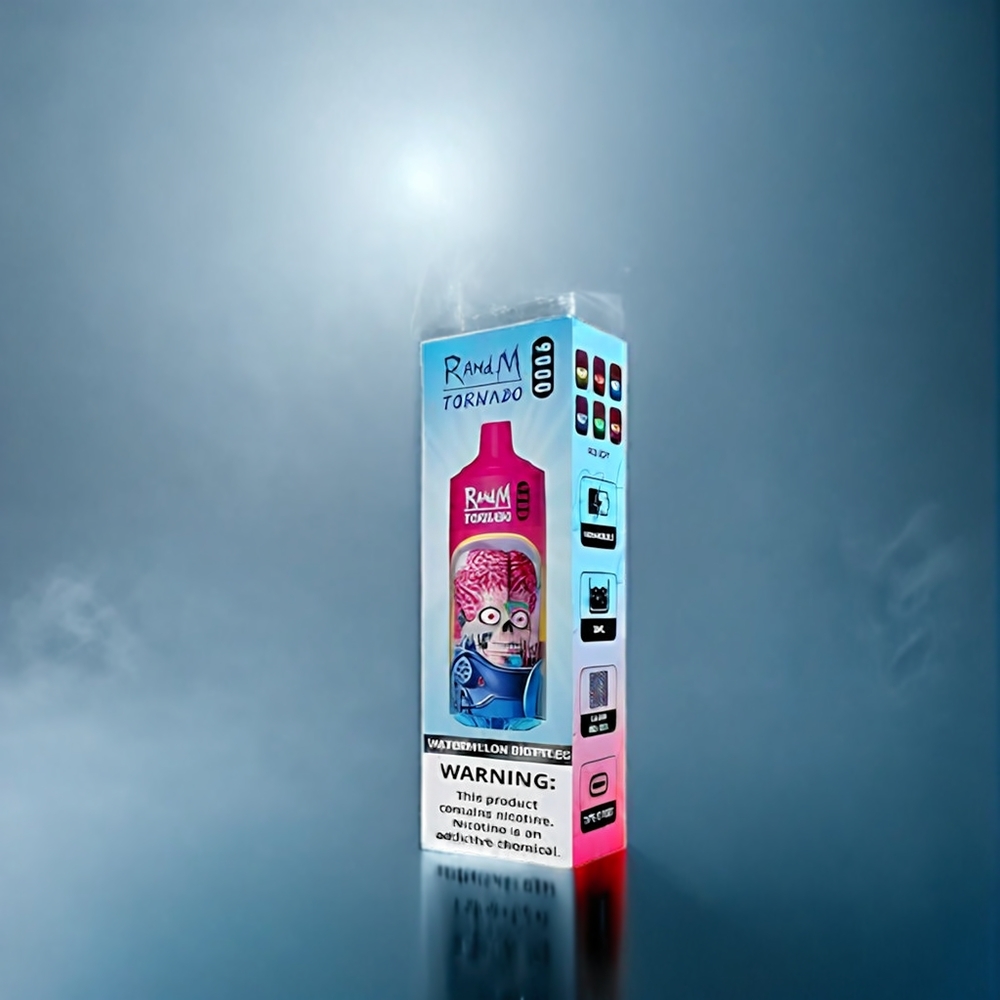 Suomi tukku RandM Tornado 9000 Puffs Vape 18 mL Mesh Coil RGB Display 54 Flavors Vesimeloni Skittles