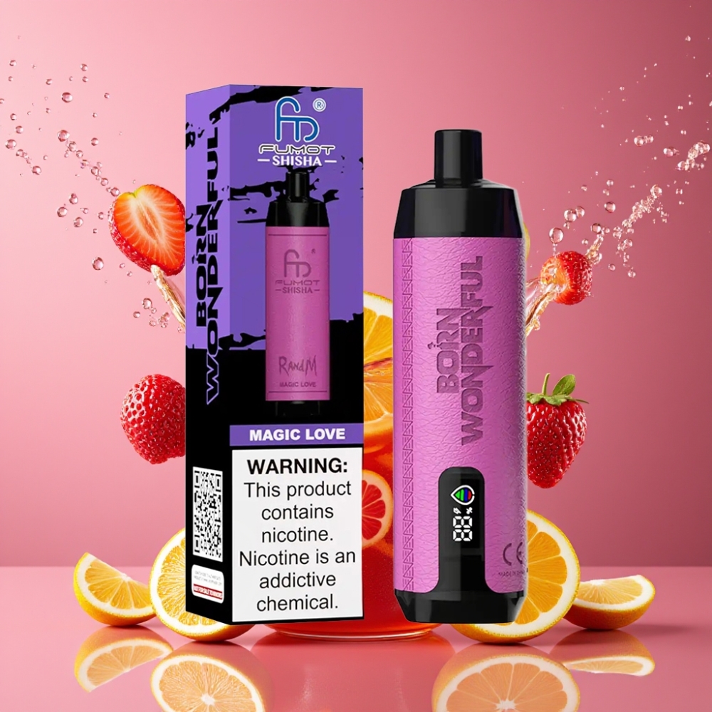 RandM Fumot Shisha Suomi Tukku 10000 Puffs 18ml 0.5% Nikotiinia LED & Type-C Disposable Vape Magic Love