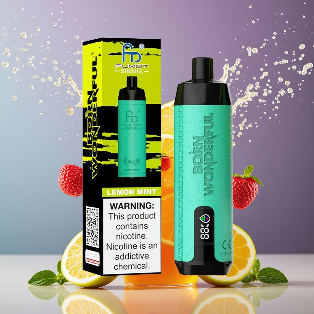 Suomi tukku RandM Fumot Shisha 10000 Puffs Disposable Vape 18ml Sitruuna-Minttu 0.5% Nikotiinia Type-C