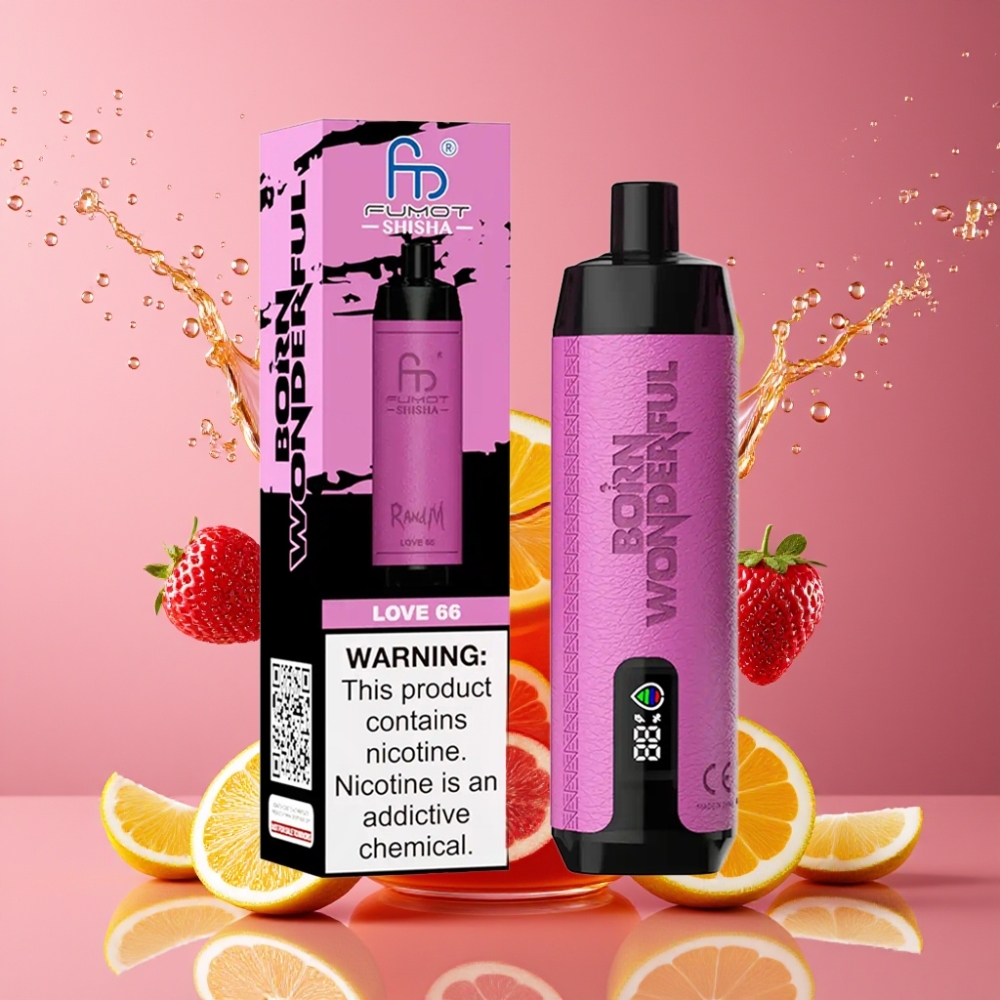 Suomi tukku RandM Fumot Shisha 10000 Puffs Disposable Vape Love 66 - 18ml Prefilled, 850mAh Battery, Type-C Port