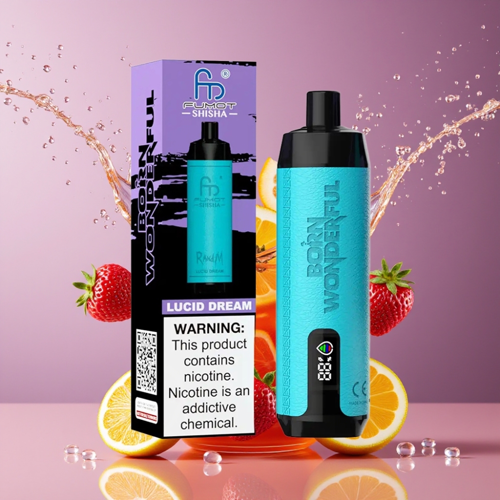 Suomi tukku RandM Fumot Shisha 10000 Puffs Disposable Vape Lucid Dream - 18ml Prefilled, 850mAh Battery, Type-C Port, 0.5% Nicotine
