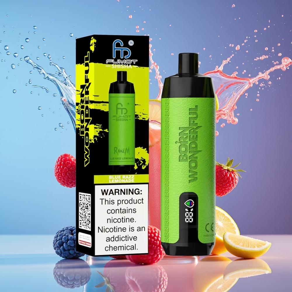 Suomi tukku RandM Fumot Shisha 10000 Puffs Disposable Vape Sininen vadelma-lemonadi 18ml 850mAh Type-C