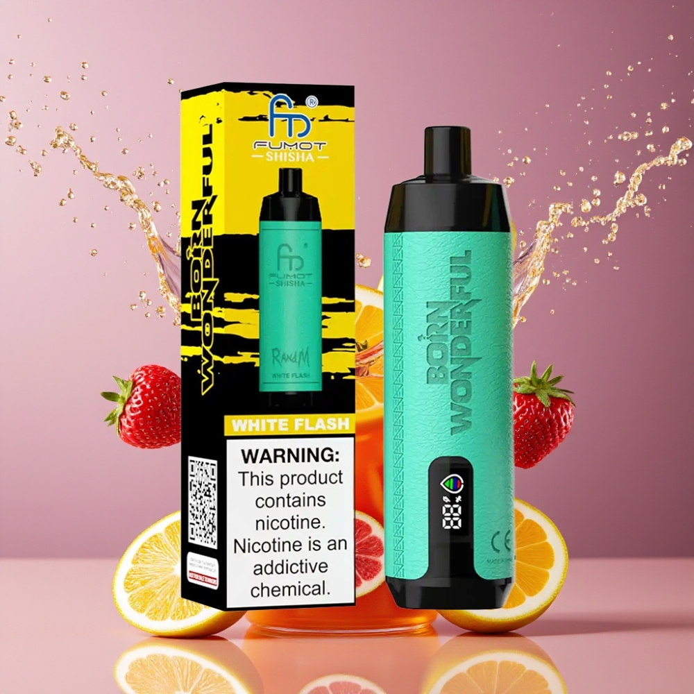 Suomi tukku RandM Fumot Shisha 10000 Puffs Disposable Vape Valkoinen Leimahdus 18ml 0.5% Nikotiinia Type-C