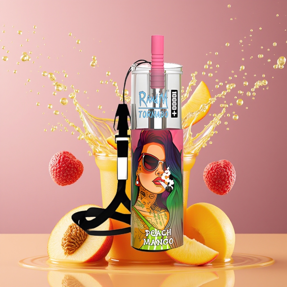 Suomi tukku RandM Fumot Original Tornado 10000 Plus Disposable Vape 20 ml 850 mAh Mesh Coil Type-C RGB - Persikka Mango