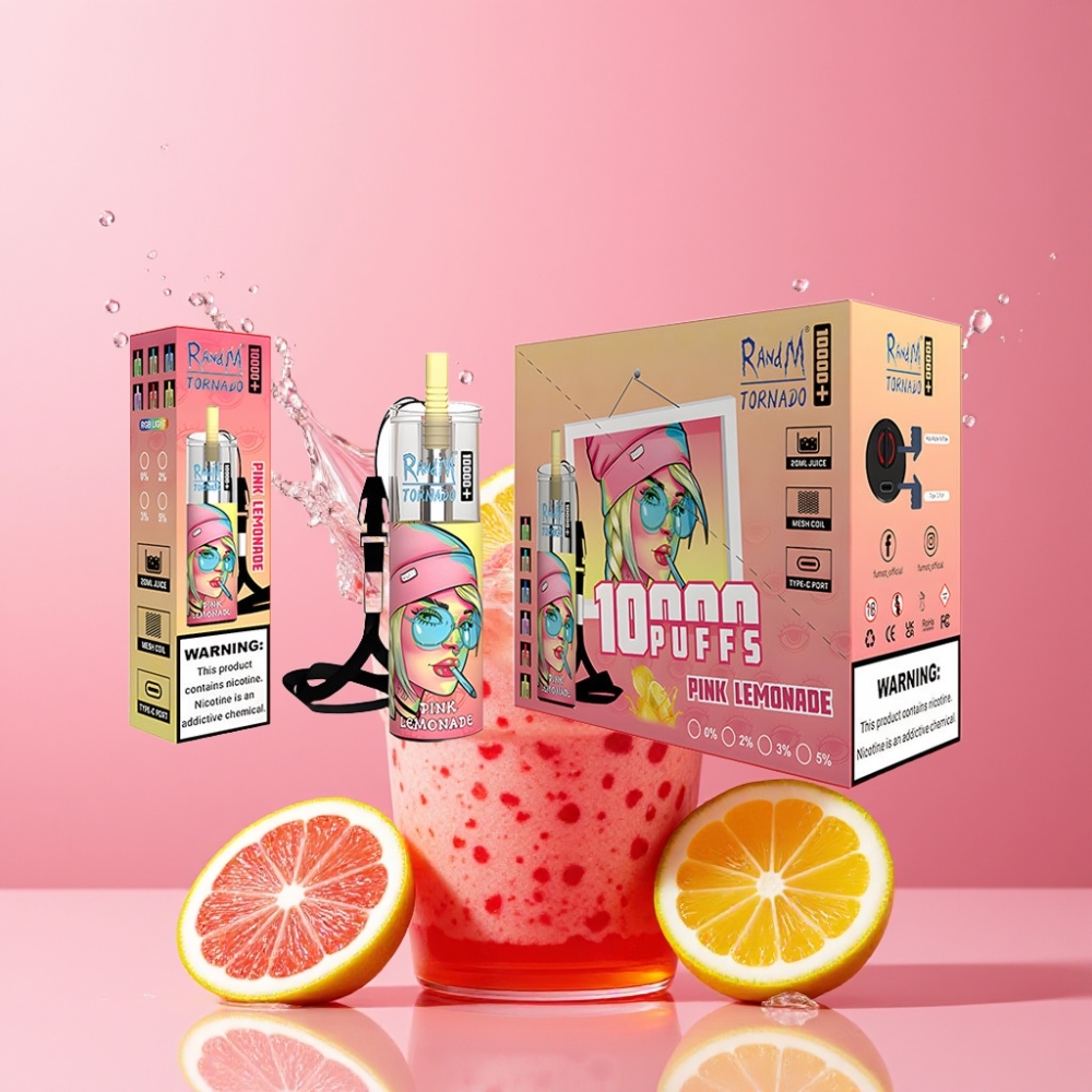 Suomi tukku RandM Fumot Original Tornado 10000 Plus Disposable Vape 20 ml 850 mAh RGB Lights Pink Lemonade (vaaleanpunainen sitruunalimsa) 0%/2%/3%/5% Nikotiini