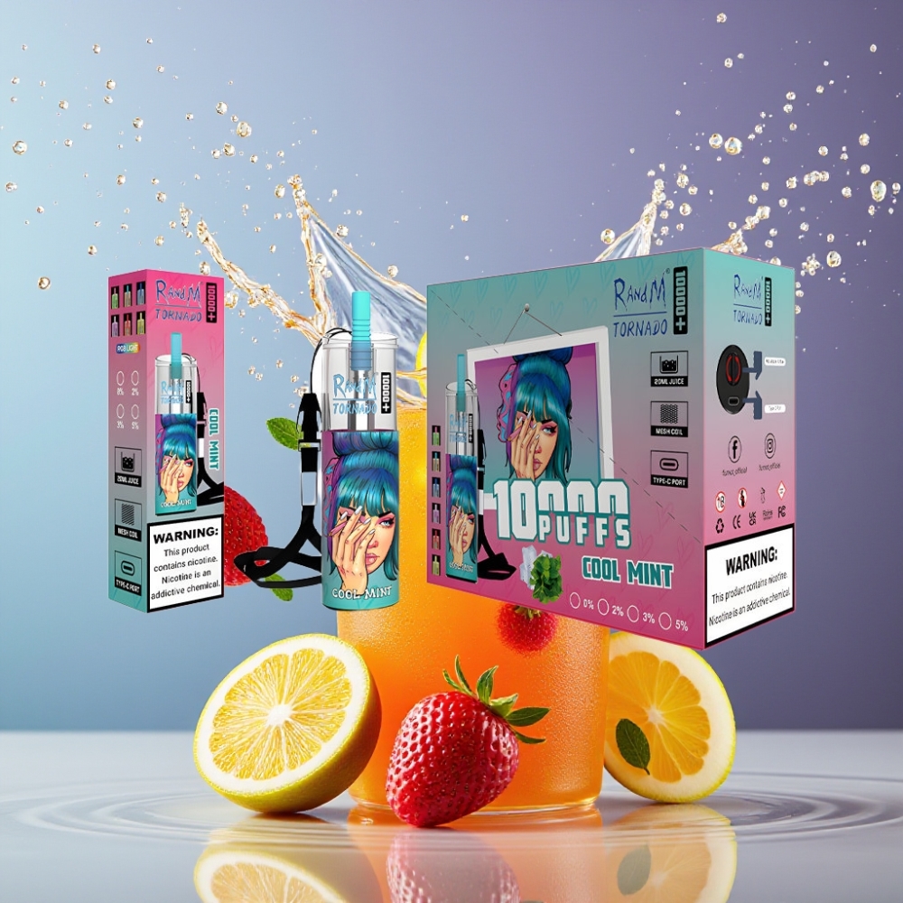 Suomi tukku RandM Fumot Original Tornado 10000 Plus Disposable Vape 20 ml 850 mAh Type-C RGB Lights Viileä minttu
