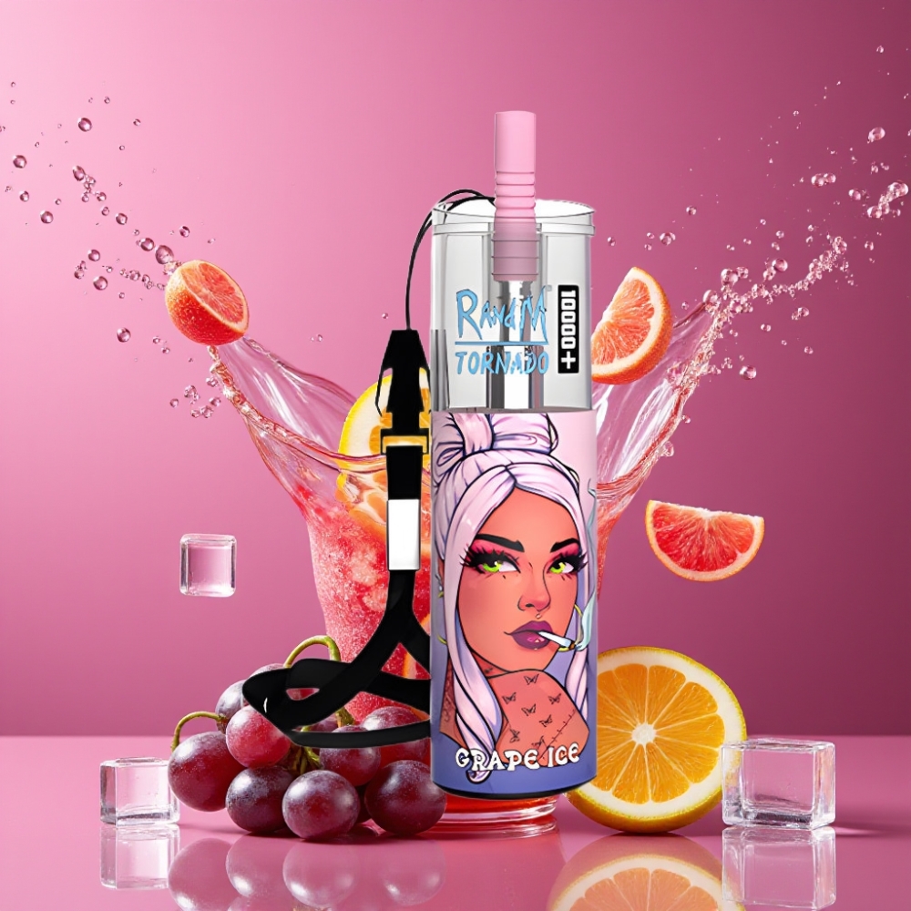 Suomi tukku RandM Fumot Original Tornado 10000 Plus Disposable Vape 20 ml Mesh Coil 850 mAh Type-C RGB Valmiste - Viinijää (Grape Ice)