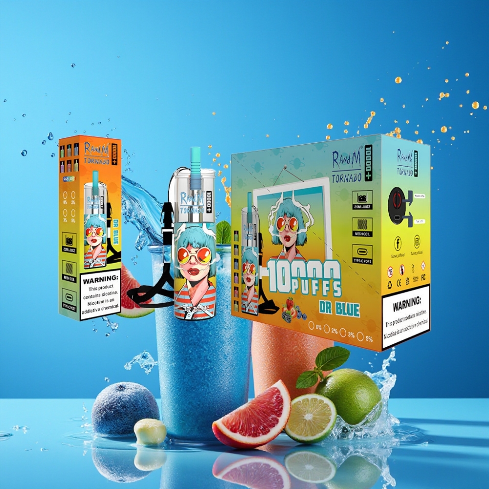 Suomi tukku RandM Fumot Original Tornado 10000 Plus Disposable Vape 20ml 850mAh Type-C RGB - Sininen (Dr Blue)