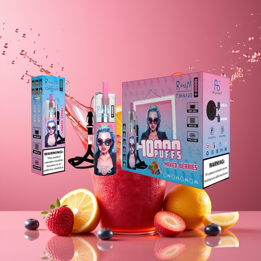 Suomi tukku RandM Fumot Original Tornado 10000 Plus Disposable Vape 20ml Mesh Coil 850mAh Type-C RGB Sekalaiset Marjat