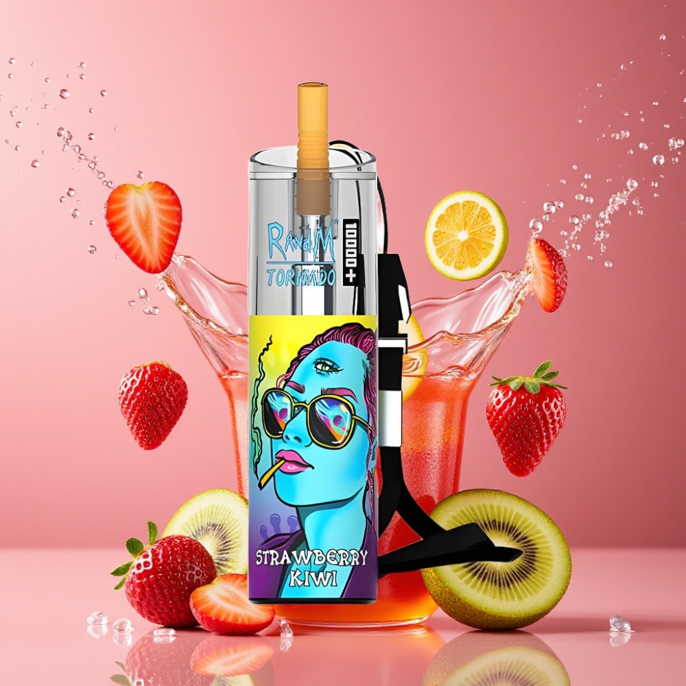 Suomi tukku RandM Fumot Original Tornado 10000 Plus Disposable Vape 20ml Mesh Coil Type-C RGB Lights Mansikka-Kiivi