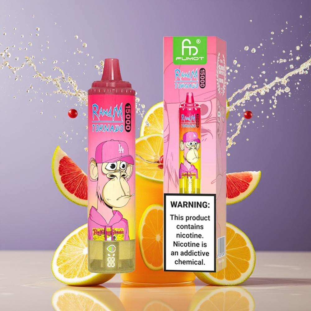 Suomi tukku RandM Fumot Tornado 15000 Puffs 25ml 850mAh Mesh Coil Type-C LCD Disposable Vape Sitruuna