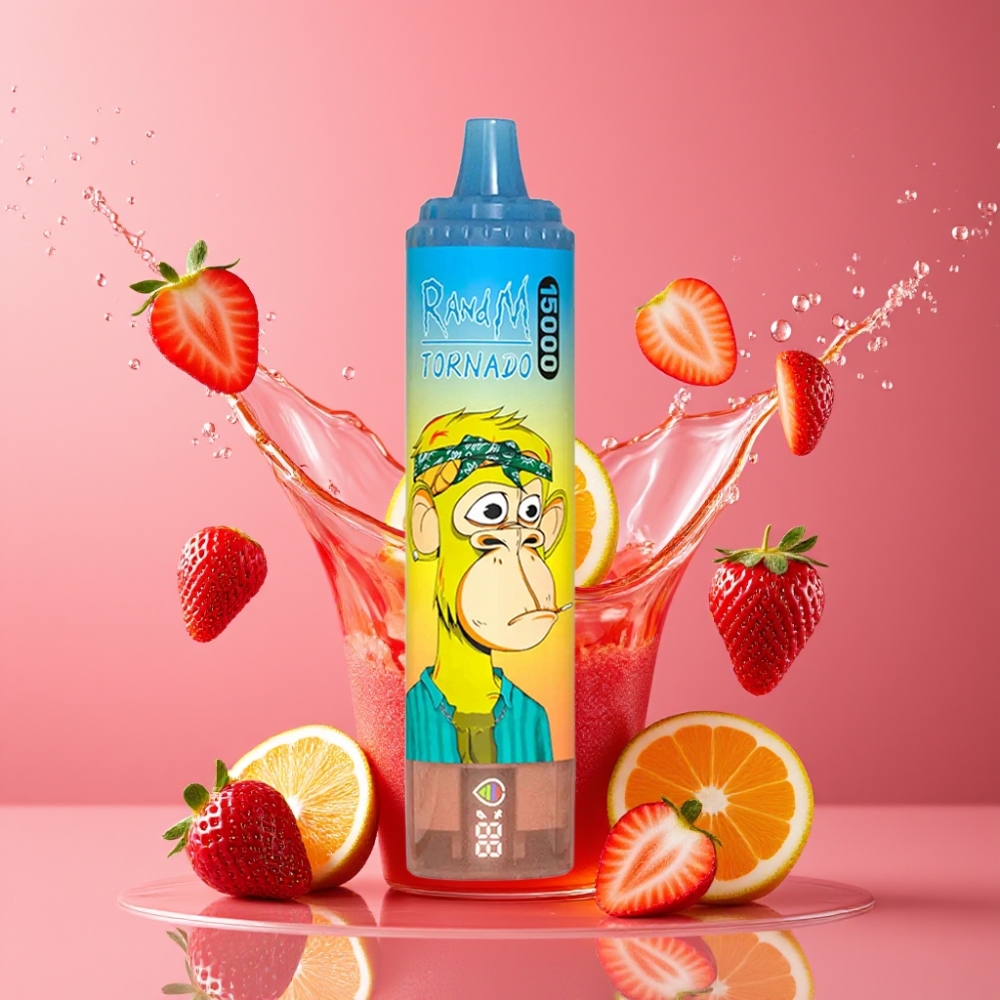 Suomi tukku RandM Fumot Tornado 15000 Puffs 25ml 850mAh Mesh Coil Type-C LCD Mansikka Disposable Vape